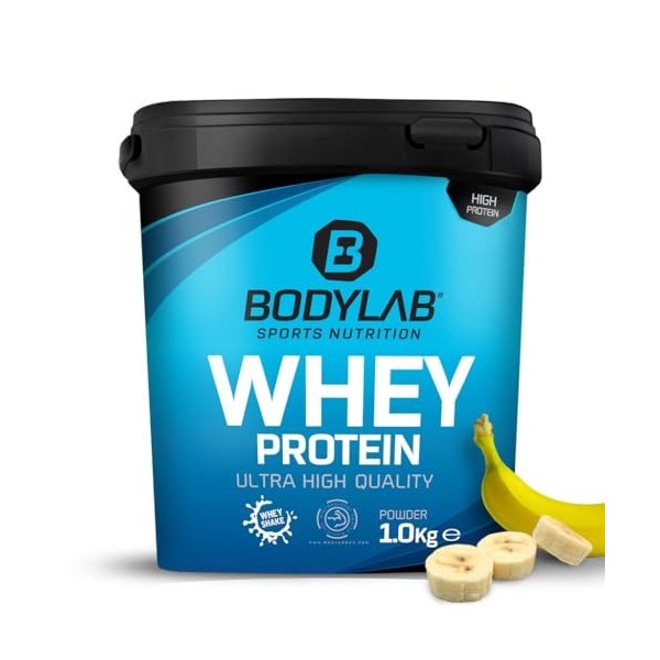 Bodylab24 Whey Protein Powder Banane 1kg, pour des muscles plus forts, protéine de lactosérum peut favoriser la construction 