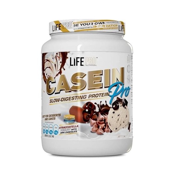 LIFE PRO NUTRITION CASEIN PRO Slow-digesting protein, Saveur Stracciatella yaourt avec dips chocolat, 900 g