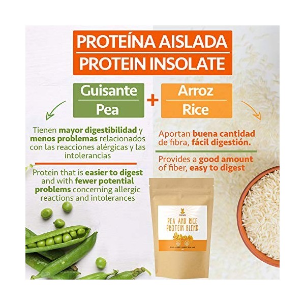 Isolat de protéines de Petit Pois et de Riz - 1 kg. Protéine végétalienne. Sans gluten. Complément alimentaire 100% naturel. 