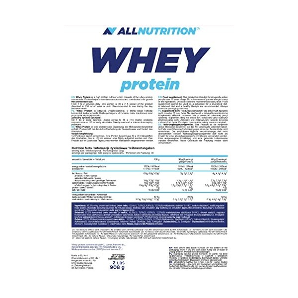 ALLNUTRITION Whey Protein 908g pack de 1 poudre de protéine de lactosérum en poudre renforcement musculaire avec acides aminé