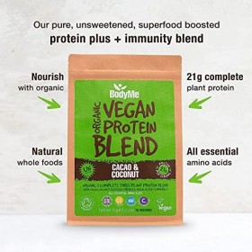 BodyMe Mélange Poudre Proteine Vegan Bio | Cru Cacao Coco | 1kg | NON SUCRE | Faible Glucide | Sans Gluten | 3 Proteines Vege