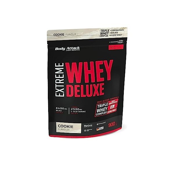Body Attack Extreme Whey Deluxe Complément pour Sportif Cookies/Cream 900 g