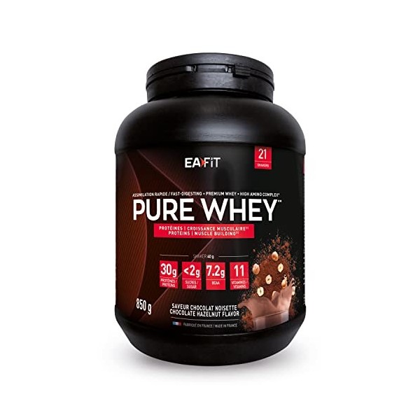EAFIT Pure Whey - Chocolat Noisette 850g - Croissance Musculaire - Protéines de Whey - Assimilation Rapide - Acides Aminés et
