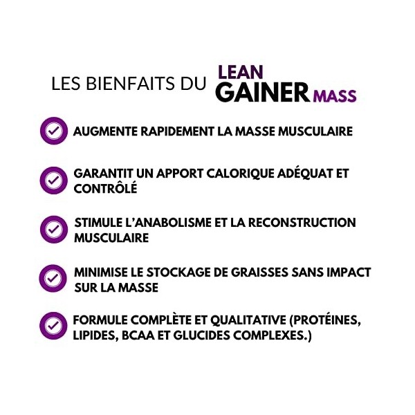 Lean Gainer Mass - 1kg | Prise de masse musculaire | Qualité premium | Formule complète | 100% naturel | Fabriqué en France |