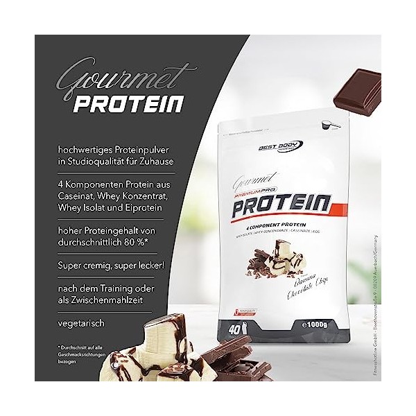 Best Body Nutrition Gourmet Premium Pro Protein, Morcreaux de chocolat et de banane, Shake protéiné à 4 composants: Caséinate