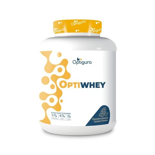 OPTIGURA - Optiwhey - Protéine Whey Concentrée en Poudre - Chocolate Almond Coconut 1,5kg - 50 Portions