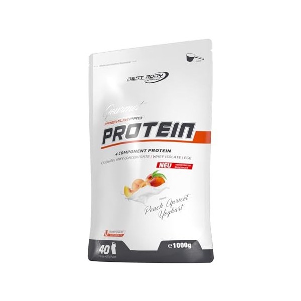 Best Body Nutrition Gourmet Premium Pro Protein, abricot et pêche, Shake protéiné à 4 composants: Caséinate, concentré de whe