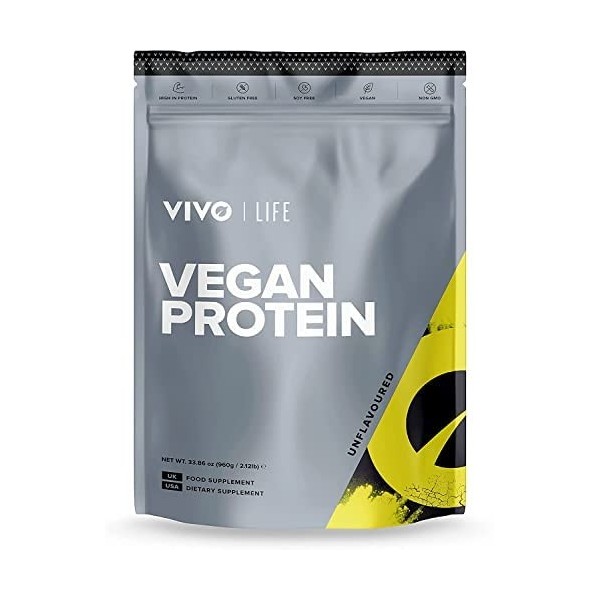 Vivo Life Vegan Protein Powder - 21 grammes de protéines végétales par portion, 30 portions 900g - Avec du sel de lHimalay