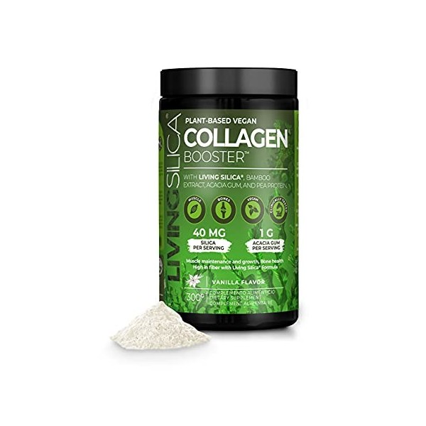 VEGAN COLLAGEN BOOSTER. Acides aminés de collagène + protéines de petit pois + gomme dacacia, fibre naturelle. Goût vanille.