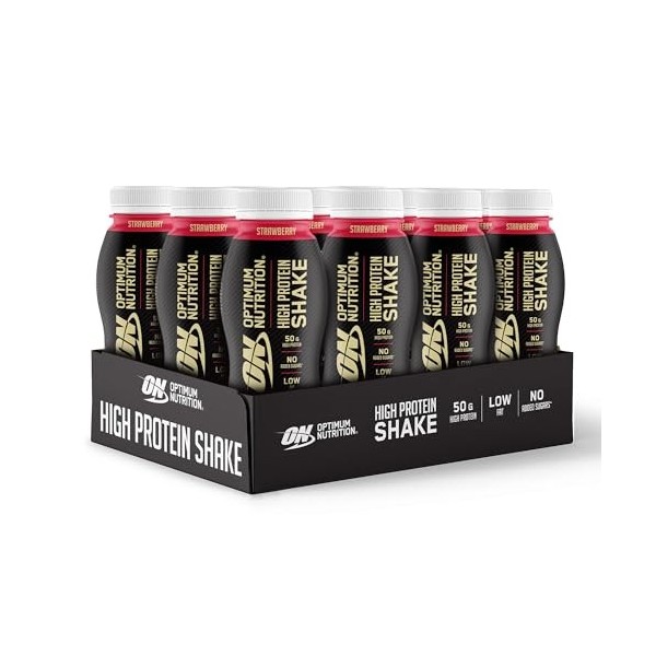 Optimum Nutrition High Protein Shake Bottles, Boisson saine prête à boire, sans sucres ajoutés, à faible teneur en matières g