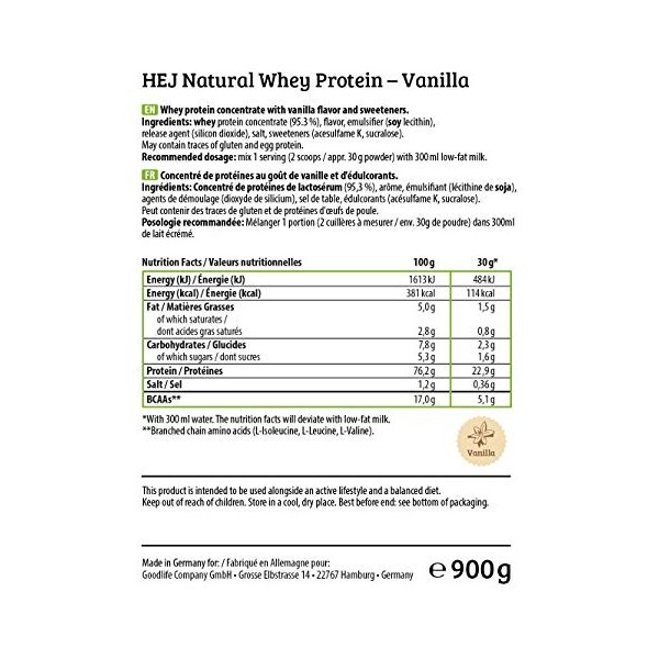 HEJ Natural Whey Vanilla, 900g 