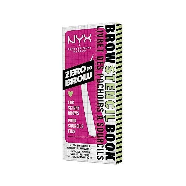 NYX Professional Makeup Pochoirs à Sourcils pour Sourcils Fins, Zero To Brow Stencils, Kit de 4 : Rond, Droit, Arqué & Extra 