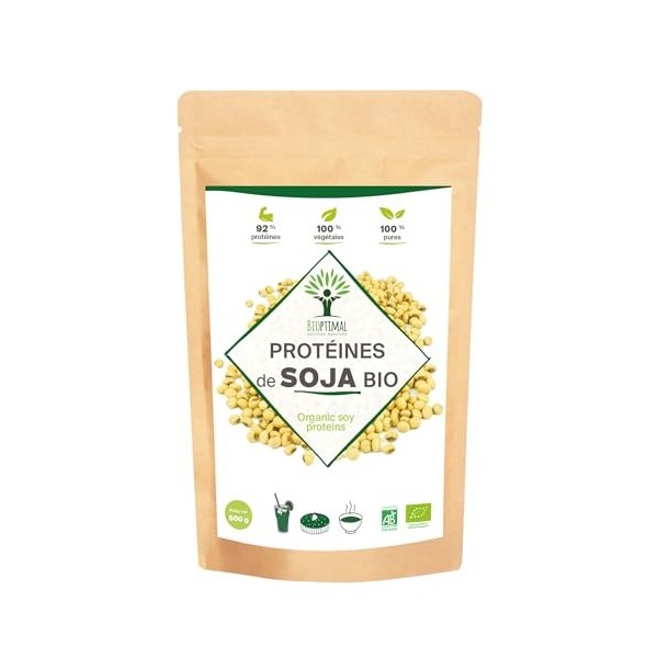 Protéine de Soja Bio - Bioptimal - 92% Protéines 17% BCAA - Haute Digestibilité - Energie Musculation - Poudre de Fève de Soj
