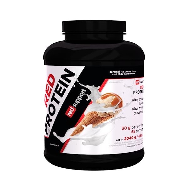 Poudre de protéine de lactosérum Red Support Red Protein avec isolat et concentré - régénération musculaire et renforcement m