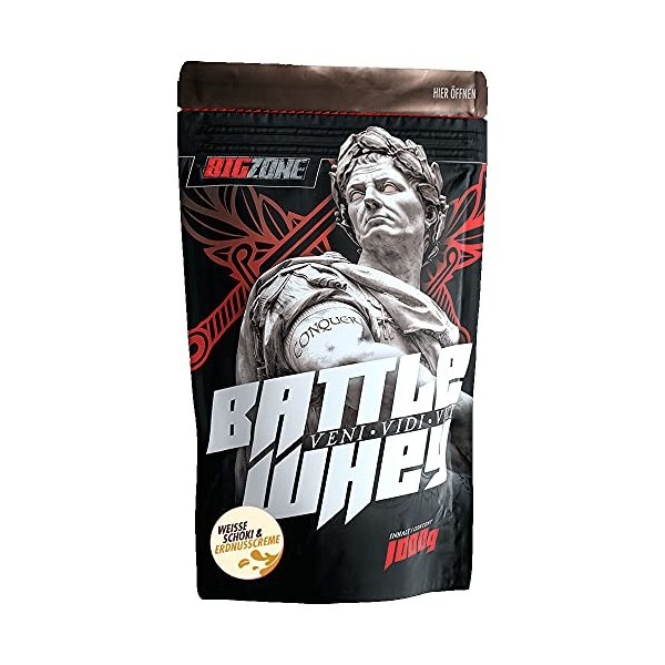 Big Zone BATTLE WHEY | Concentré protéiné de lactosérum | Délicieux qualité fabriqué en Allemagne | 1000 g de poudre chocola