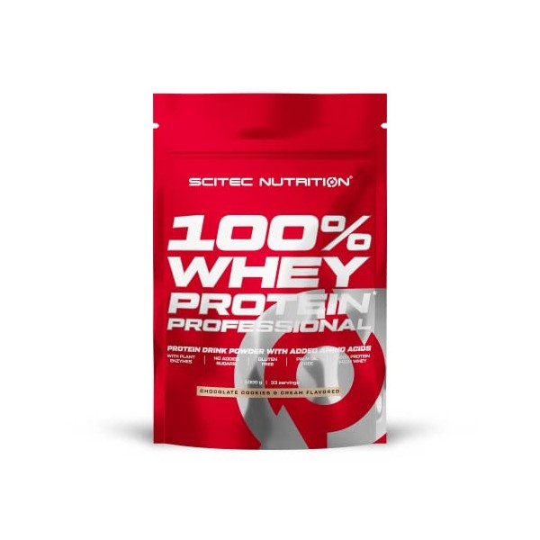 Scitec Nutrition 100% Whey Protein Professional avec des acides-aminés clés et des enzymes digestives, sans gluten, 1000 g, C