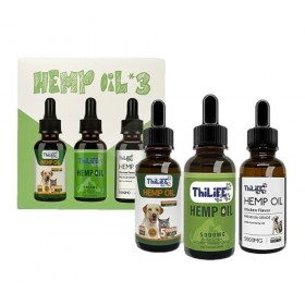 Thilife | Huile Chanvre Chien et Chat | Pack x3 | Saveurs Bœuf,Naturel et Poulet |5000 MG |Omega 3 6 9| Vitamines A/B/D/E pou