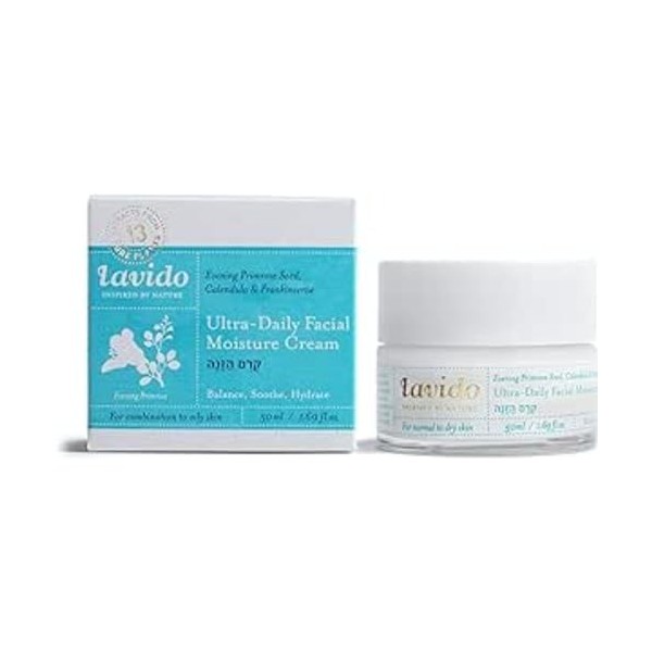 LAVIDO Crème Hydratante Ultra Quotidienne pour Visage Graines dOnagre/Calendula/Encens 50 ml 1 Unité