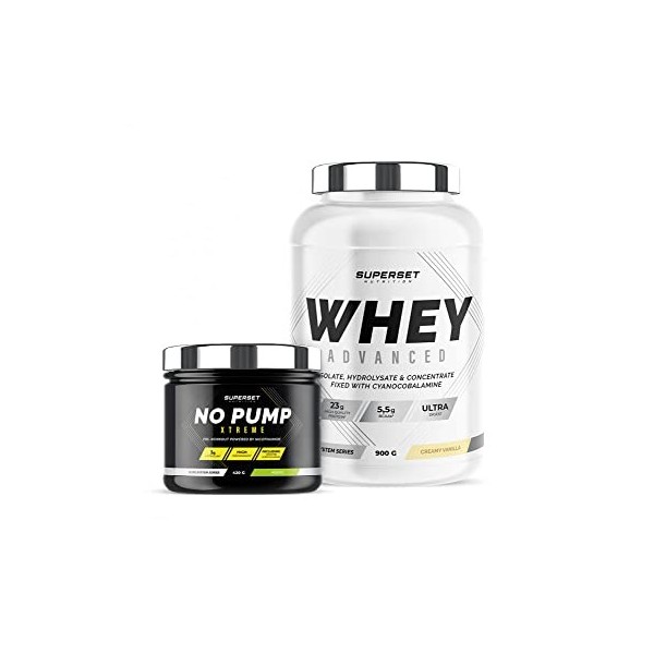 Superset Nutrition | Programme Fitness Energie - 100% Whey Proteine Advanced 900g Vanille Crémeuse - No Pump Xtreme Mojito | 