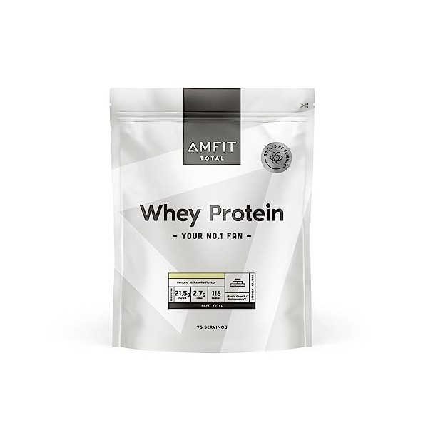 Marque Amazon - Amfit Nutrition TOTAL, poudre de protéine de lactosérum, saveur de lait frappé à la banane, 75 portions, 2.27