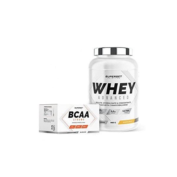 Superset Nutrition | Programme Muscle Recovery - 100% Whey Proteine Advanced 900g Banana Split - Bcaa Xtreme | Récupération m