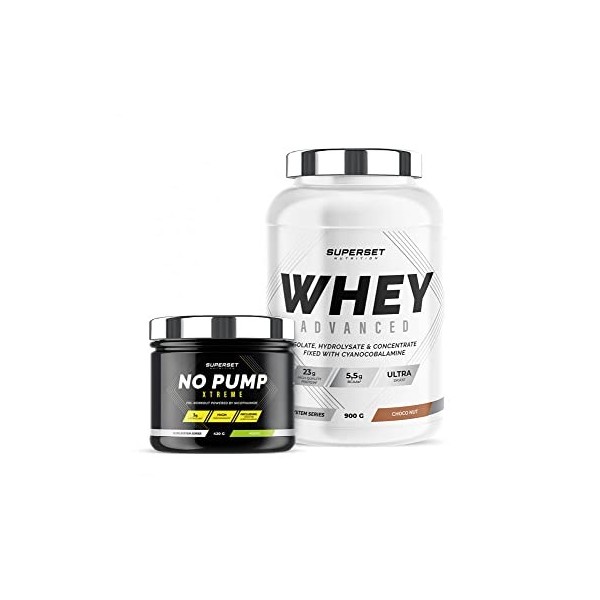 Superset Nutrition | Programme Fitness Energie - 100% Whey Proteine Advanced 900g Choconut - No Pump Xtreme Mojito | Booste l