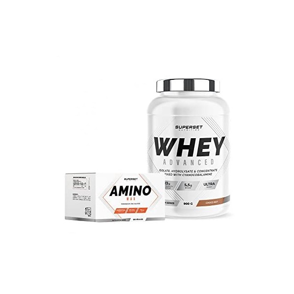 Superset Nutrition | Programme Prise De Muscle Sec Débutant - 100% Whey Proteine Advanced 900g Choco Nut - Amino Max