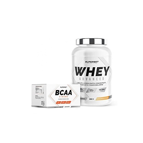 Superset Nutrition | Programme Muscle Recovery - 100% Whey Proteine Advanced 900g Passion Chocolat Blanc - Bcaa Xtreme | Récu