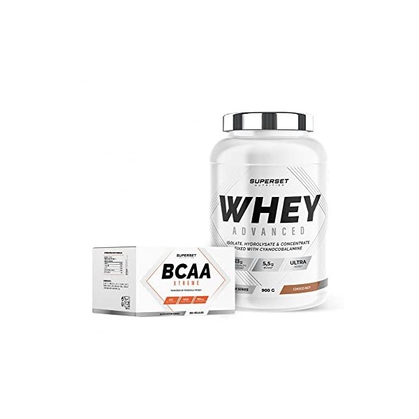 Superset Nutrition | Programme Muscle Recovery - 100% Whey Proteine Advanced 900g Choco Nut - Bcaa Xtreme | Récupération musc