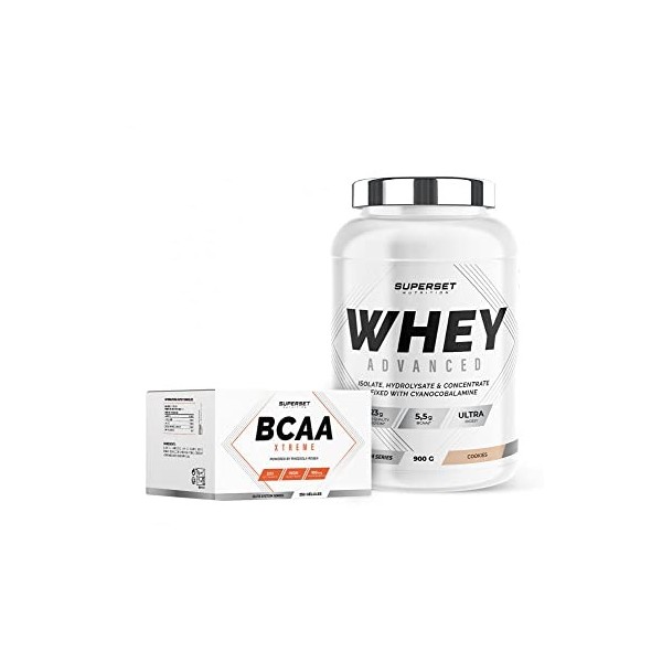 Superset Nutrition | Programme Muscle Recovery - 100% Whey Proteine Advanced 900g Cookies - Bcaa Xtreme | Récupération muscul