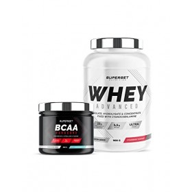 Superset Nutrition | Programme Galbe Musculaire - 100% Whey Proteine Advanced 900g Fraise Yogourt - Bcaa Hardcore Tutti Frutt
