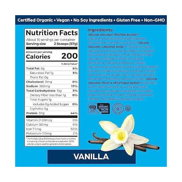 Orgain Nutrition Organic Sport Protein Powder - Vanilla 2.01 LB