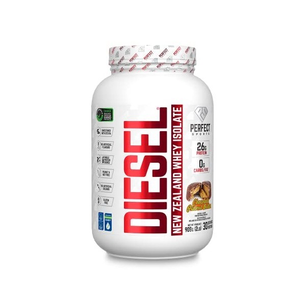 DIESEL New Zealand Whey Protéine Isolate Nourri à lHerbe/Stevia Sucré/Aromatisé au Beurre dArachide au Chocolat 908 g