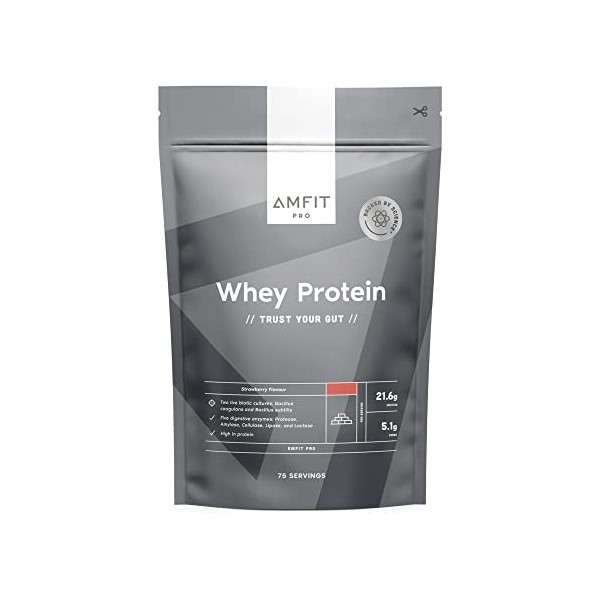 Marque Amazon - Amfit Nutrition Pro - Protéines de lactosérum en poudre, Saveur fraise, 2.27kg