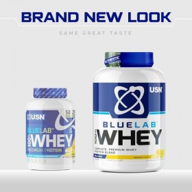 USN Blue Lab Whey - Boisson Protéinée en Poudre, Protéines de Lactosérum & BCAA, Prise de Masse & Récupération, Shaker Post-E