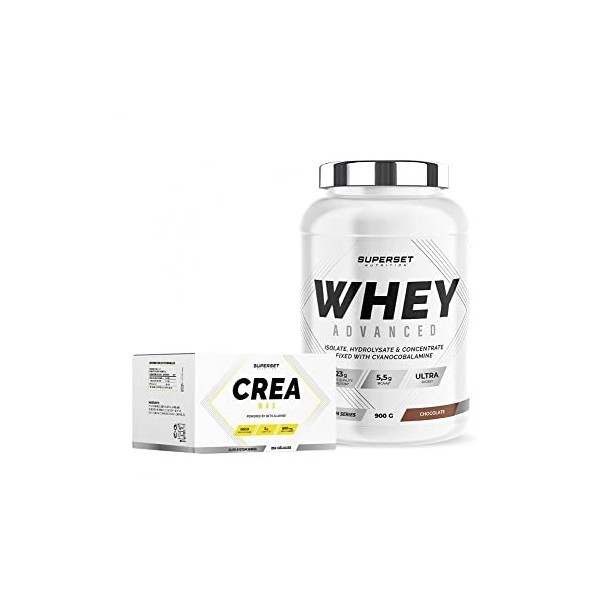 Superset Nutrition | Programme Prise De Muscle Sec Avancé - 100% Whey Proteine Advanced 900g Chocolat - Créa Max | Maximise l
