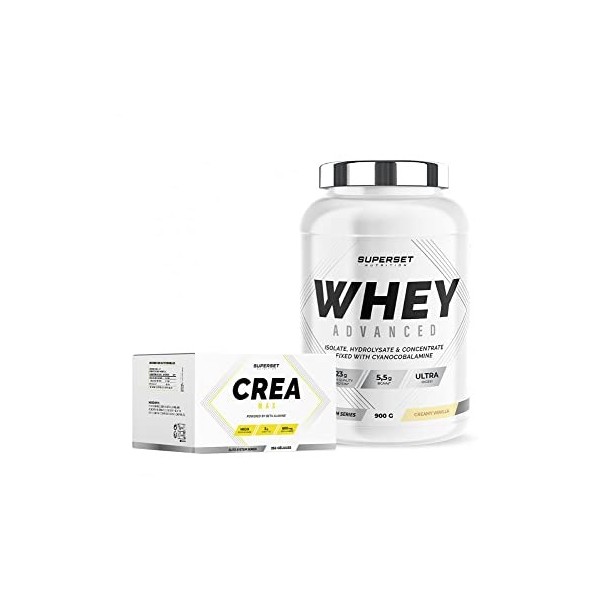 Superset Nutrition | Programme Prise De Muscle Sec Avancé - 100% Whey Proteine Advanced 900g Vanille Crémeuse - Créa Max | Ga