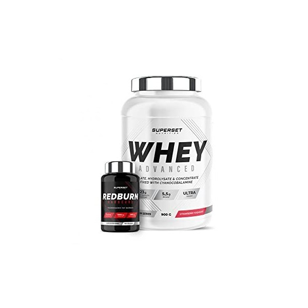 Superset Nutrition | Programme Spécial Muscle Sec - 100% Whey Proteine Advanced 900g Fraise Yogourt - Redburn Hardcore