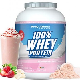 Body Attack 100% whey protéine, protéines musculation-protein powder crémeuse avec hydrolysat et BCAA, prise de masse et régi