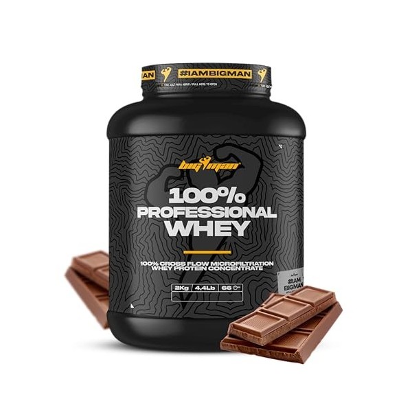 BIGMAN | 100% PROFESSIONNEL WHEY 2KG CHOCOLATE | PROTÉINE MICRO FILTRADE À débit croisé | CONCENTRATION HAUTE DE BCAA | VAL