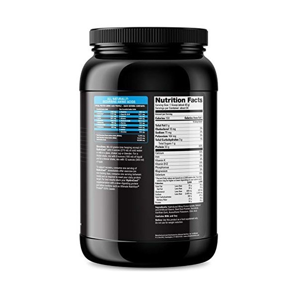 Ultimate Nutrition HydroCool Hydrolyzed Whey Protein Isolate Powder with No Bloating - Fat and Gluten Free, Rapid Absorption,