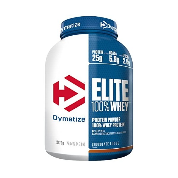 Dymatize Elite 100% Whey Chocolate Fudge 2170g - Poudre à Hautes en Protéines et Faibles en Sucres + BCAA