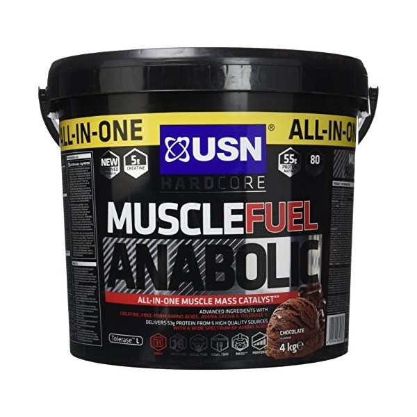 USN Muscle Fuel Anabolic - Protéines en Poudre pour Shaker Protéiné, Musculation, Saveur Chocolat, 4 kg, NMUS011