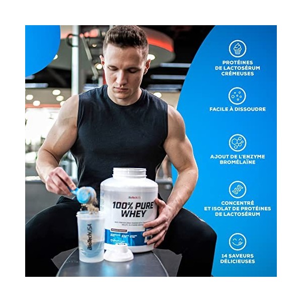 BioTechUSA 100% Pure Whey Complexe de protéines de lactosérum et de bromélaïne, avec des acides aminés, sans sucres ajoutés, 