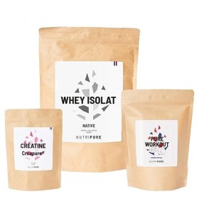 NUTRIPURE | PACK PRISE DE MUSCLES | Whey Isolate Native + Créatine Monohydrate Poudre + Pre Workout EAA, BCAA | Goût NEUTRE