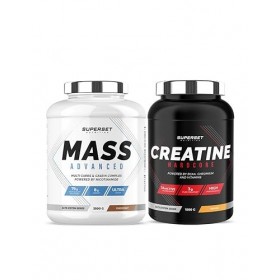 Superset Nutrition | Programme Prise De Masse Avancé - Mass Advanced 2,5kg Choco Nut - Créatine Hardcore 1,5 Kg Orange | Perm