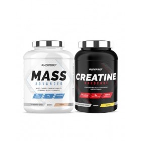 Superset Nutrition | Programme Prise De Masse Avancé - Mass Advanced 2,5kg Cookies - Créatine Hardcore 1,5 Kg Tropical | Perm