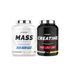 Superset Nutrition | Programme Prise De Masse Avancé - Mass Advanced 2,5kg Vanille Crémeuse - Créatine Hardcore 1,5 Kg Tropic