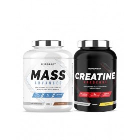 Superset Nutrition | Programme Prise De Masse Avancé - Mass Advanced 2,5kg Choco Nut - Créatine Hardcore 1,5 Kg Tropical | Pe