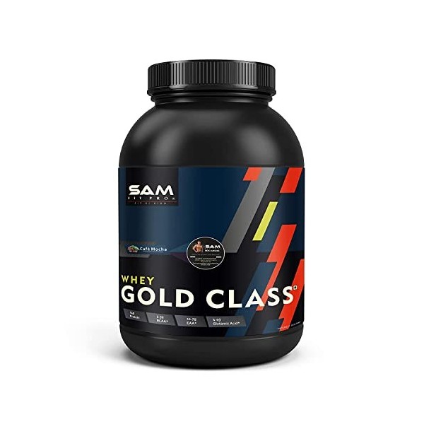QURA SamFit Pro Gold Class Protéine de lactosérum | Café moka | 1 kg | 24 g de protéines par cuillère | Whey fabriqué aux Éta